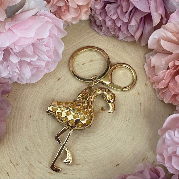 Whimsical Gold & Silver Crystal Flamingo Keychain Charm - Picture 11 of 14